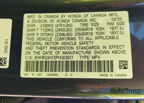 2023 Honda Cr-V Ex-L 2Wd from USA, damaged, VIN 2HKRS3H72PH303931